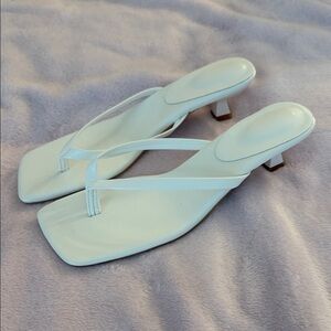 White kitten heeled sandals